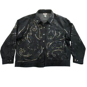 Vintage Victor Costa Occasion Women's Denim Jacket 2X Black Snap Front